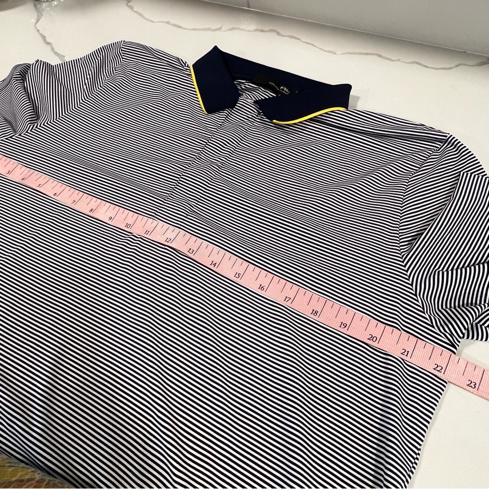 RLX Ralph Lauren men's navy striped polo with navy/yellow collar medium golf - Picture 10 of 12